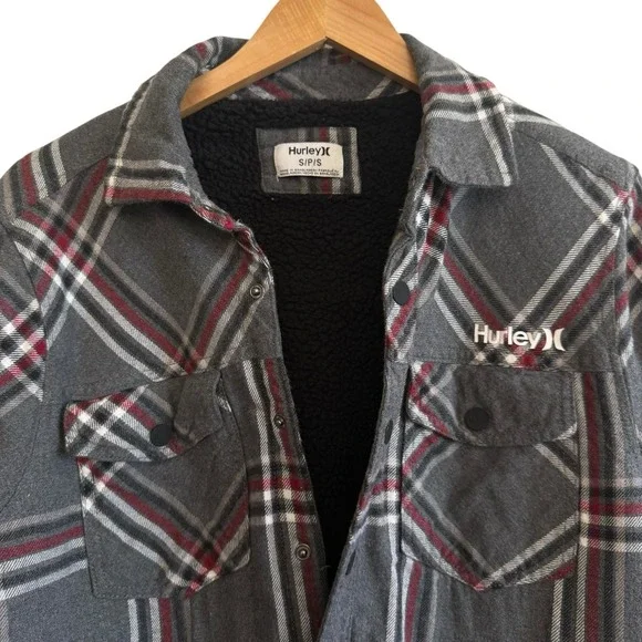 Hurley Sherpa Lined Snap Buttons w/ Pockets‎ 100% Cotton Shacket Men Size S #418 - Picture 4 of 11